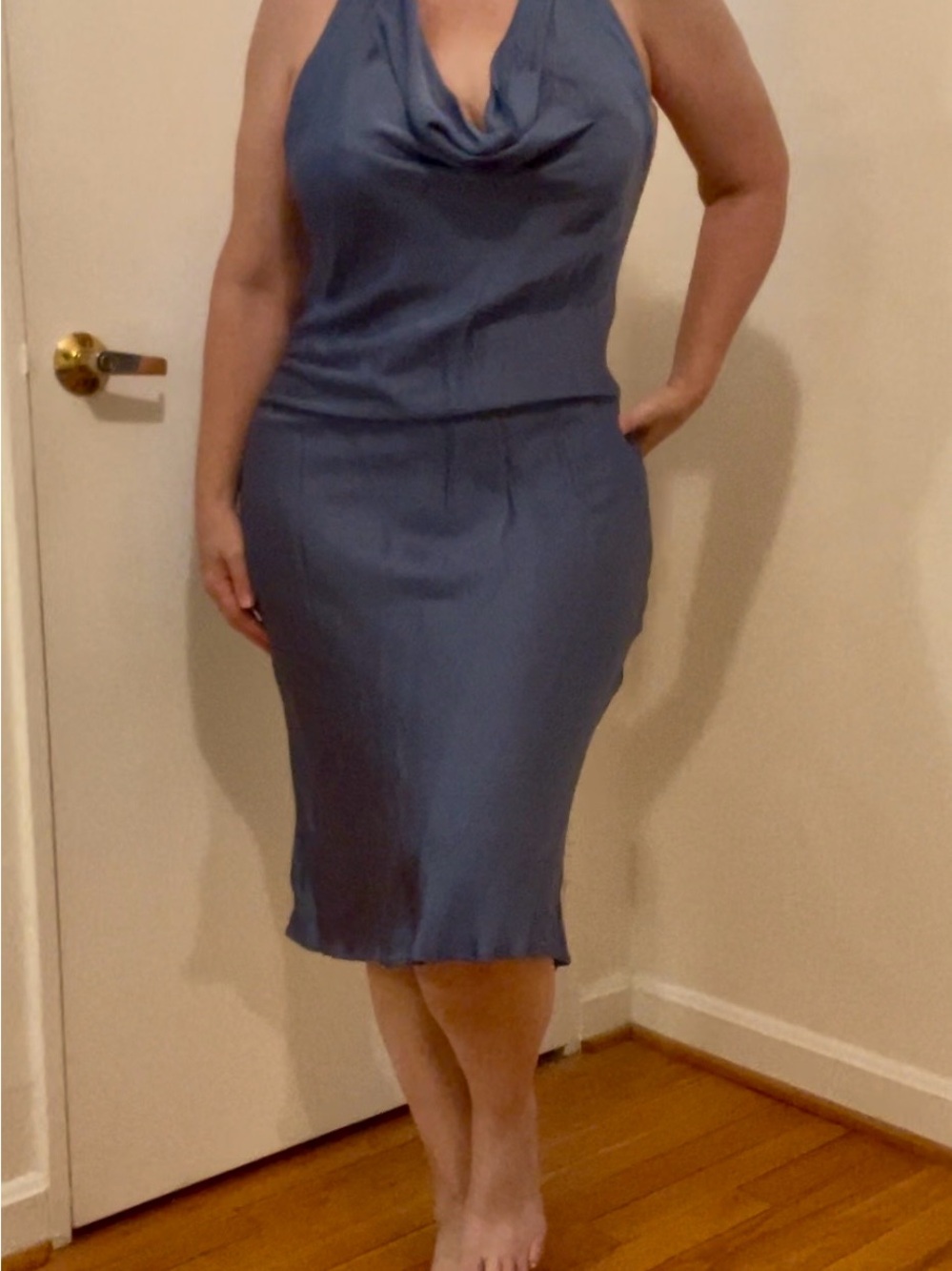 Young Fabulous & Broke Slate Blue Cowl Neck Midi Dress